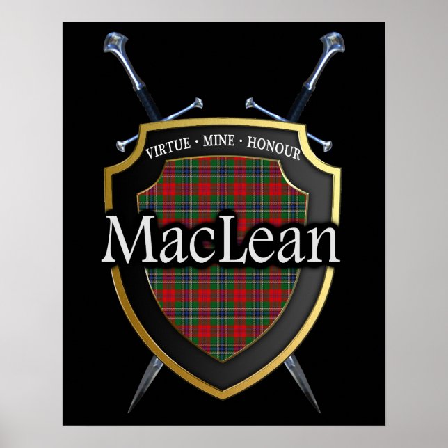Clan MacLean Tartan Scottish Shield & Swords Poster (Front)
