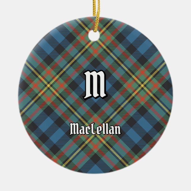 Clan MacLellan Ancient Tartan Ceramic Tree Decoration (Front)