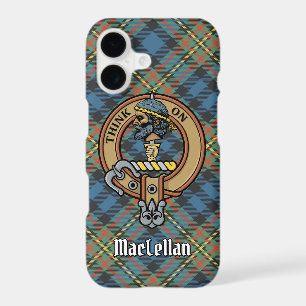 Clan MacLellan Crest over Ancient Tartan