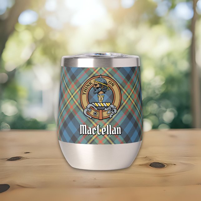 Clan MacLellan Crest over Ancient Tartan (Creator Uploaded)