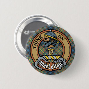 Clan MacLellan Crest over Ancient Tartan 6 Cm Round Badge