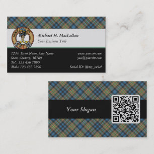 Clan MacLellan Crest over Ancient Tartan Business Card