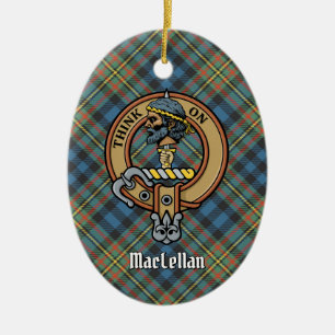 Clan MacLellan Crest over Ancient Tartan Ceramic Tree Decoration