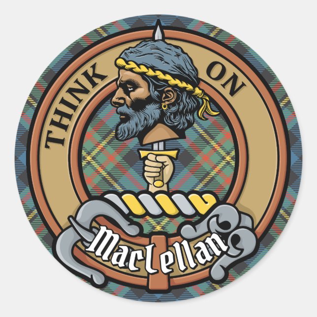 Clan MacLellan Crest over Ancient Tartan Classic Round Sticker (Front)