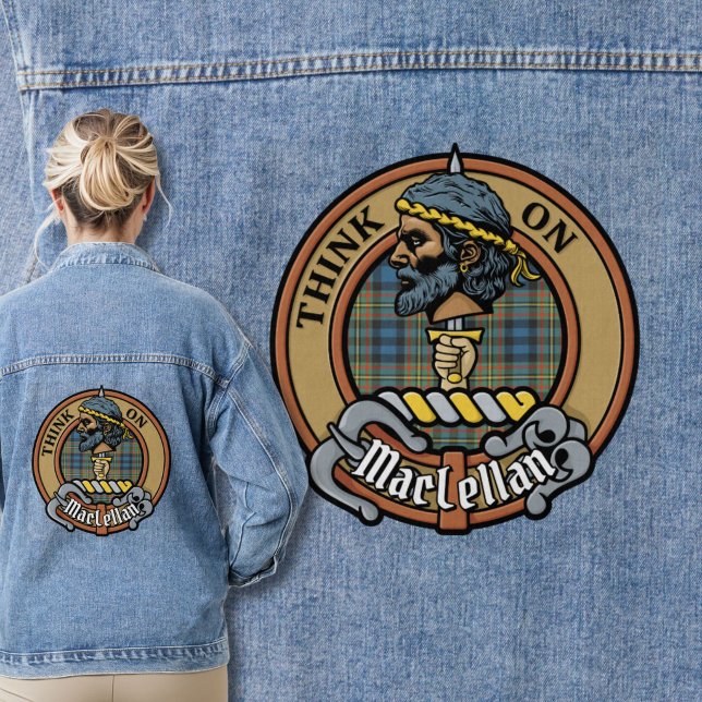 Clan MacLellan Crest over Ancient Tartan Denim Jacket (Creator Uploaded)