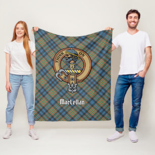 Clan MacLellan Crest over Ancient Tartan Fleece Blanket