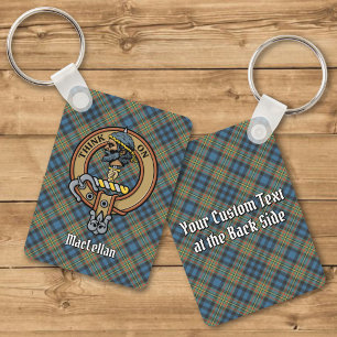 Clan MacLellan Crest over Ancient Tartan Key Ring