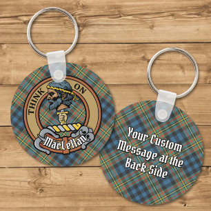 Clan MacLellan Crest over Ancient Tartan Key Ring