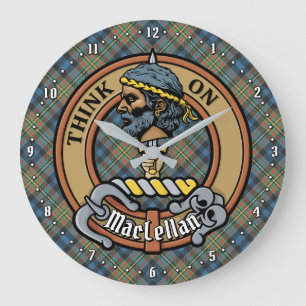 Clan MacLellan Crest over Ancient Tartan Large Clock