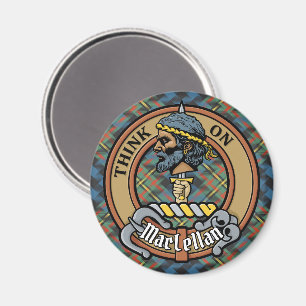 Clan MacLellan Crest over Ancient Tartan Magnet