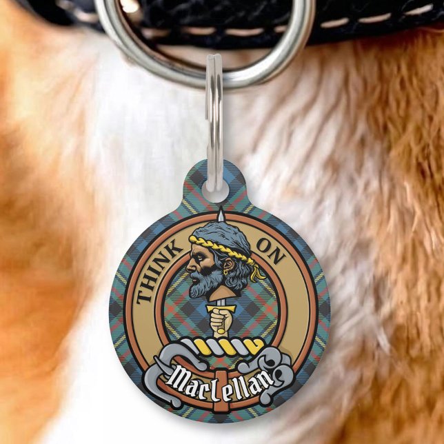 Clan MacLellan Crest over Ancient Tartan Pet Tag (Creator Uploaded)