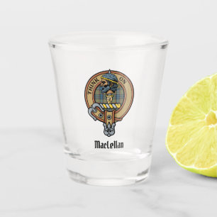 Clan MacLellan Crest over Ancient Tartan Shot Glass