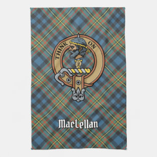 Clan MacLellan Crest over Ancient Tartan Tea Towel
