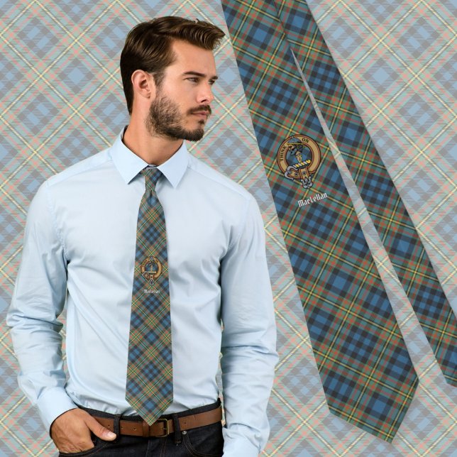 Clan MacLellan Crest over Ancient Tartan Tie (Creator Uploaded)