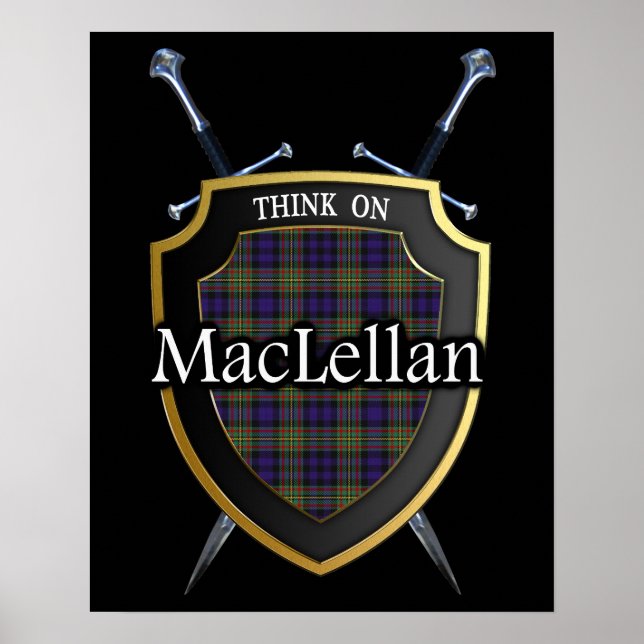 Clan MacLellan Tartan Scottish Shield & Swords Poster (Front)