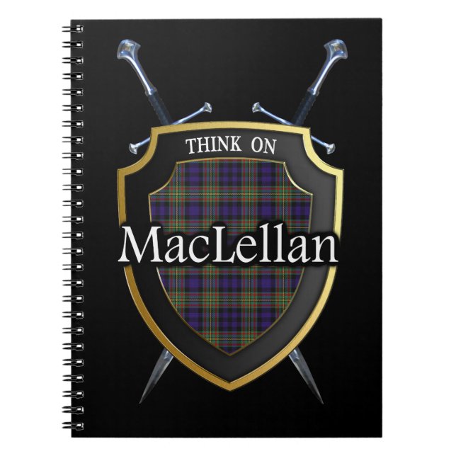 Clan MacLellan Tartan Shield & Swords Notebook (Front)