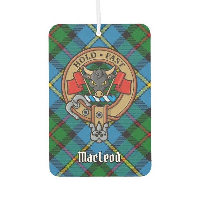 Clan MacLeod Crest over Hunting Tartan Car Air Freshener (Front)