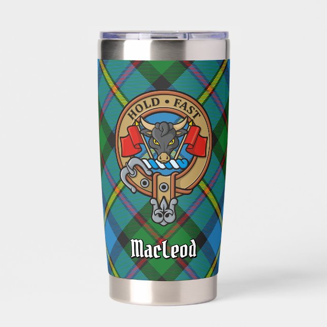 Clan MacLeod Crest over Hunting Tartan Insulated Tumbler (Front)