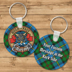 Clan MacLeod Crest over Hunting Tartan Key Ring