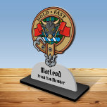 Clan MacLeod Crest over Tartan Cutout Standing Photo Sculpture<br><div class="desc">Clan MacLeod crest badge surrounded by a strap and buckle over green hunting tartan. Custom text.</div>