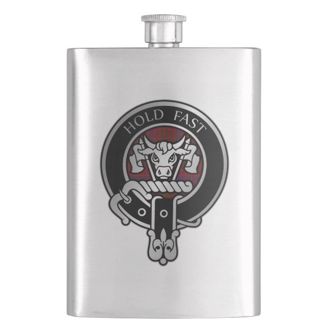 Clan MacLeod Crest & Red Tartan Flask (Front)