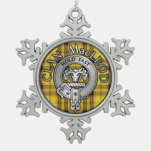 Clan MacLeod Crest & Tartan Snowflake Pewter Christmas Ornament