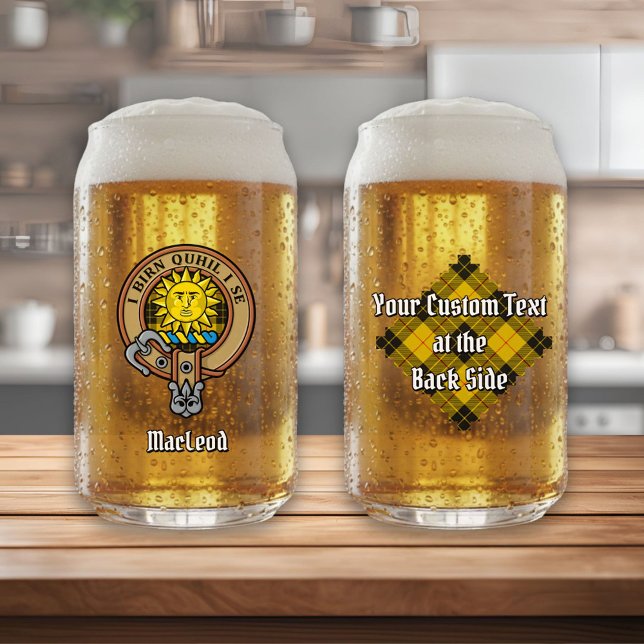 Clan MacLeod of Lewis Crest over Tartan Can Glass (Creator Uploaded)