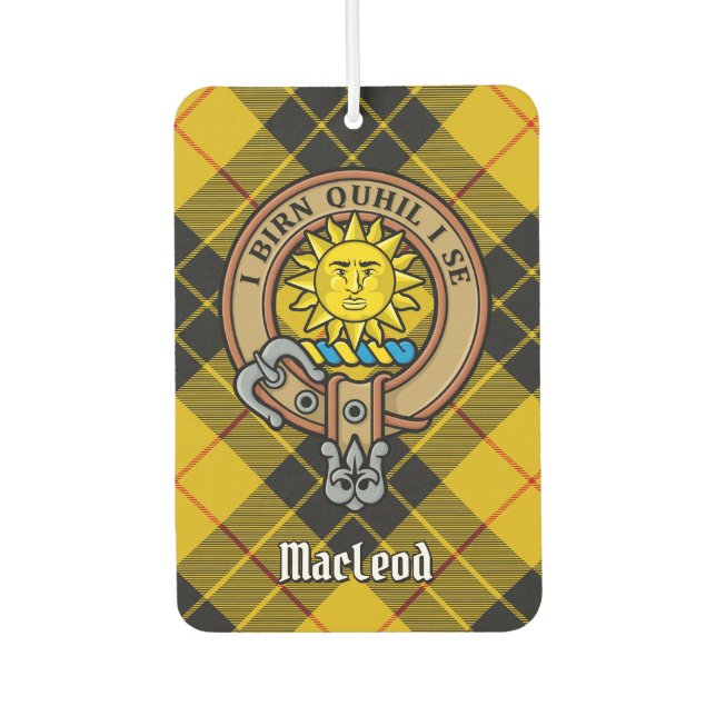 Clan MacLeod of Lewis Crest over Tartan Car Air Freshener (Front)
