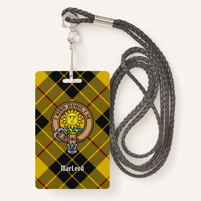 Clan MacLeod of Lewis Crest over Tartan ID Badge (Front with Lanyard)
