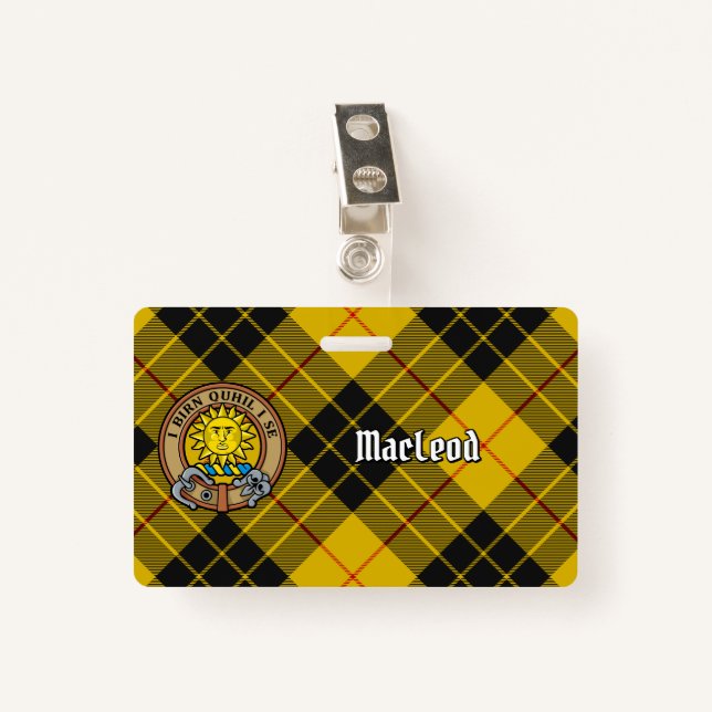 Clan MacLeod of Lewis Crest over Tartan ID Badge (Front with Clip)