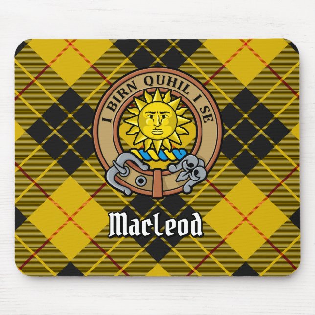 Clan MacLeod of Lewis Crest over Tartan Mouse Mat (Front)