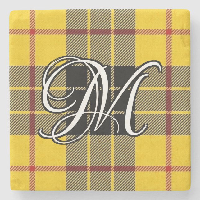 Clan MacLeod of Lewis Tartan Custom Monogram Stone Coaster (Front)