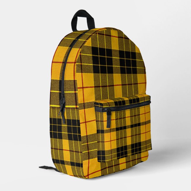 Clan MacLeod of Lewis Yellow Black Scottish Tartan Printed Backpack (Back Corner Left)
