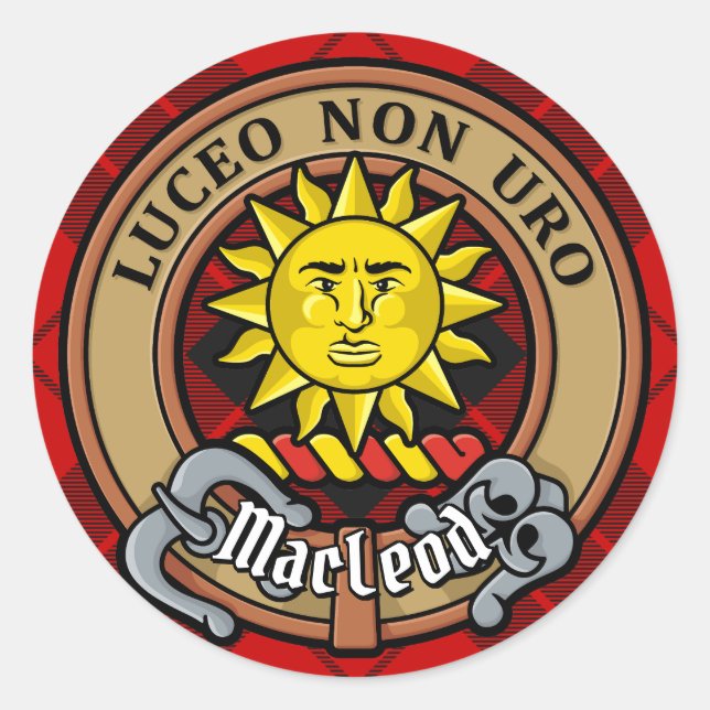 Clan MacLeod of Raasay Crest over Tartan Classic Round Sticker (Front)