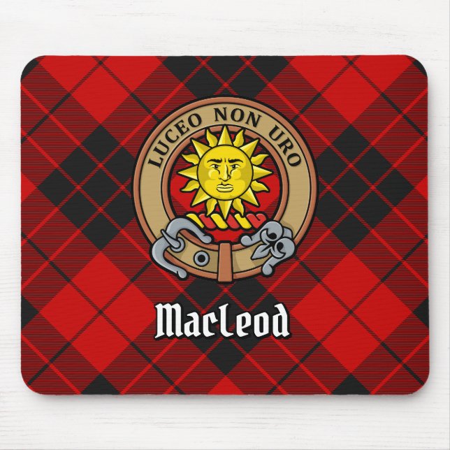 Clan MacLeod of Raasay Crest over Tartan Mouse Mat (Front)