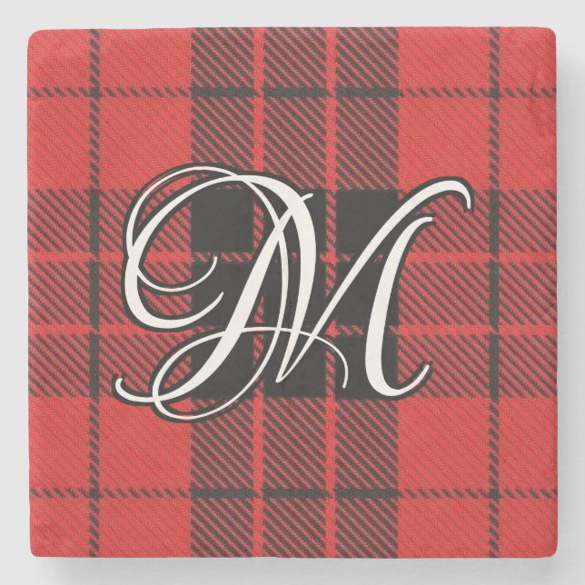 Clan MacLeod of Raasay Tartan Custom Monogram Stone Coaster (Front)