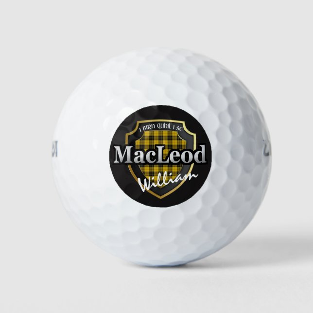 Clan MacLeod Personalise Your Name Tartan Shield Golf Balls (Front)