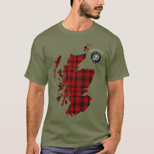 Clan MacLeod Red & Black Tartan Map & Crest T-Shir T-Shirt