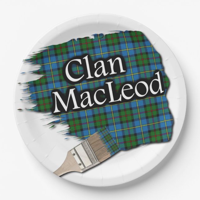 Clan MacLeod Scottish Tartan Paint Brush Paper Plate (Front)
