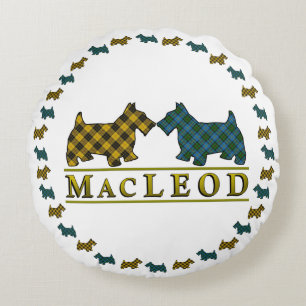 Clan MacLeod Scottish Tartan Scottie Dogs Round Cushion