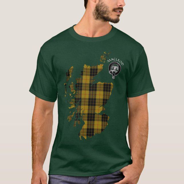 Clan MacLeod Tartan Map & Crest T-Shirt (Front)