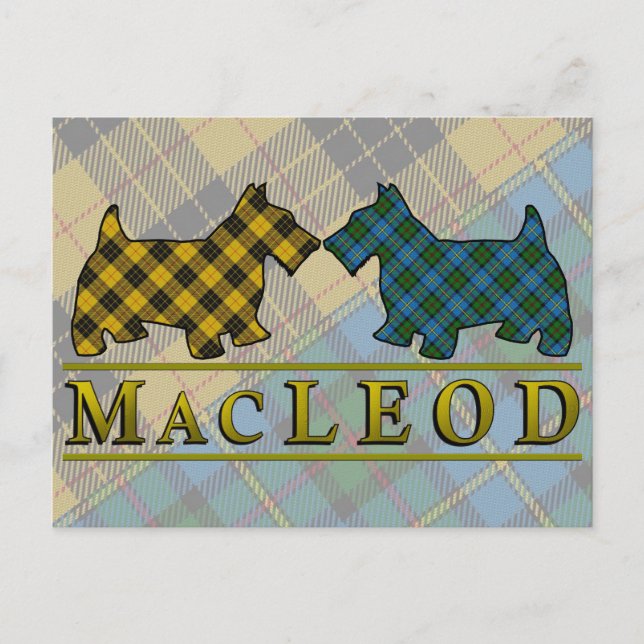 Clan MacLeod Tartan Scottie Dogs Postcard (Front)