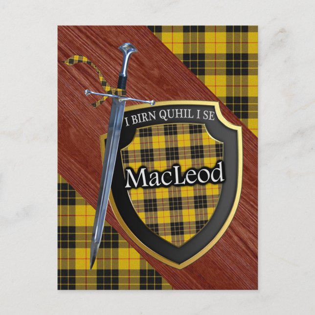 Clan MacLeod Tartan Sword & Shield Postcard (Front)