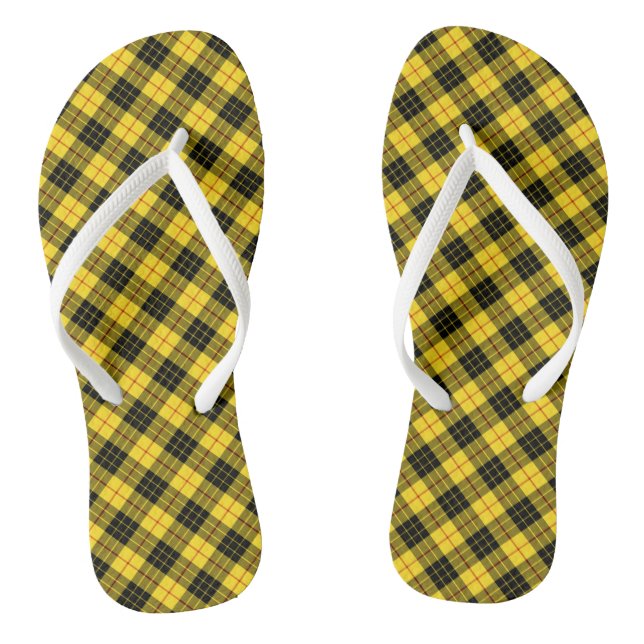 Clan MacLeod Tartan Yellow and Black Plaid Flip Flops (Footbed)