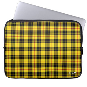 Clan MacLeod Tartan Yellow & Black Plaid Monogram Laptop Sleeve