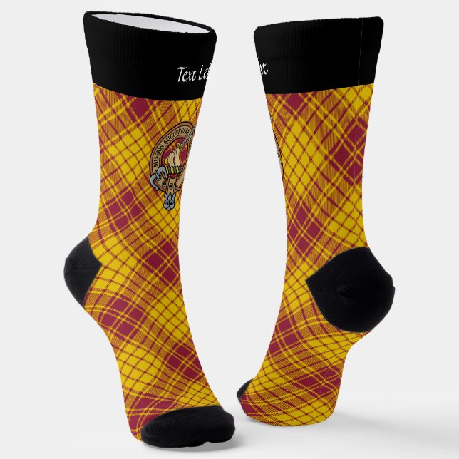 Clan MacMillan Crest over Dress Tartan Socks (Angled)