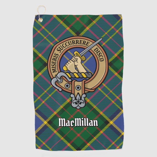 Clan MacMillan Crest over Hunting Tartan Golf Towel (Front)