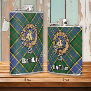 Clan MacMillan Crest over Hunting Tartan Hip Flask