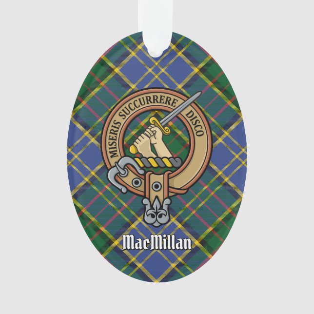 Clan MacMillan Crest over Hunting Tartan Ornament (Front)
