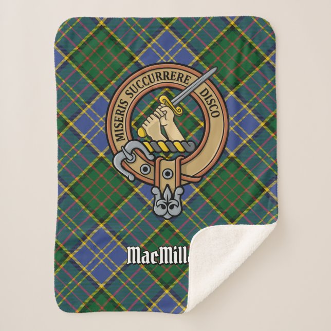 Clan MacMillan Crest over Hunting Tartan Sherpa Blanket (Front)